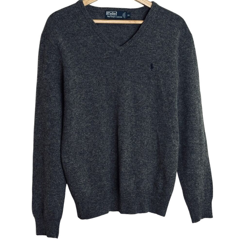Polo Ralph Lauren Men’s 100% Lambs Wool V-Neck Sweater Gray Size XL